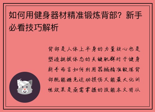 如何用健身器材精准锻炼背部？新手必看技巧解析